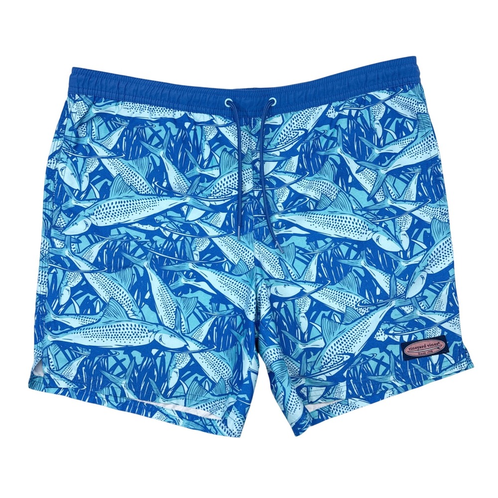 Vineyard Vines Swim Trunks‎ Mens Medium Blue Fish Print Swim Suit Board Shorts